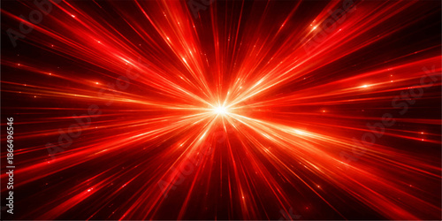 An abstract red star burst and explosion design creates a bright celebration background featuring a shiny laser glow, sparkling light rays, and a festive pattern of energy flashes in space