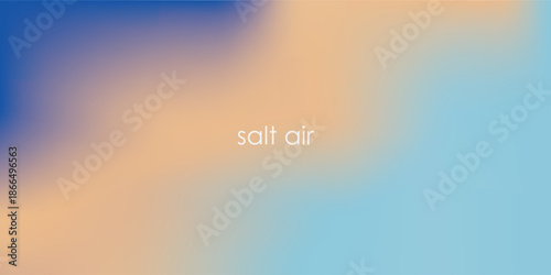 Abstract seaside. Ocean landscape vector texture. Aesthetic blue and beige gradient background. Blurred sea wave pattern. Sun, clouds, rays. Ocean breeze wide banner