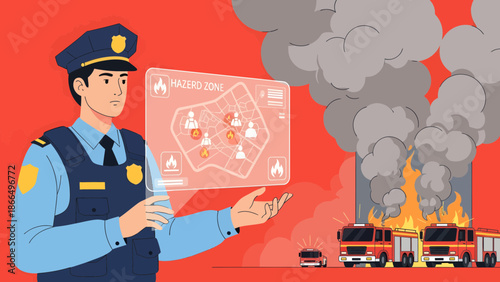 Police Officer Managing Emergency Response with Advanced Technology.