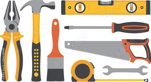 Set of Construction and Home Repair Essential Hand Tools Vector Illustration