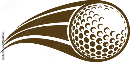 Flying golf ball motion illustration showing speed trail and impact movement, dynamic sports design concept for golf tournaments, branding, athletic performance, and competitive game visuals.