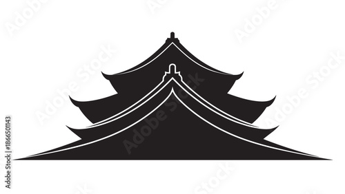 Silhouetted Multilevel Pagoda Roofs with Curved Eaves in Night Silhouette.