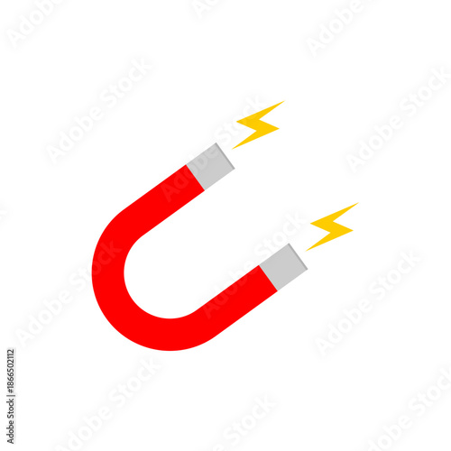 Horseshoe magnet with yellow lightning vector illustration. concept of lead generation, physics, science, attracting people.