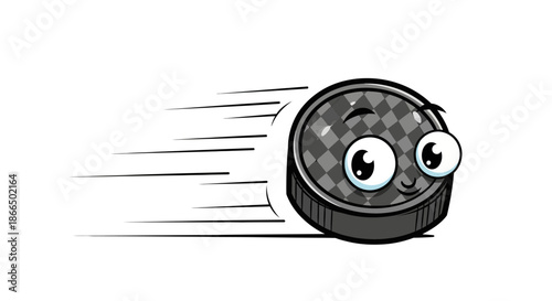 Cartoon Tire with Eyes Moving Fast.