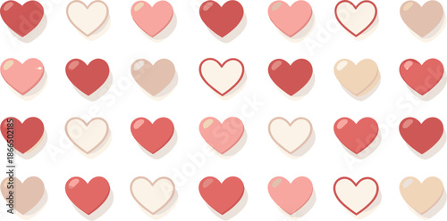 Minimal Heart Patterns. Minimal heart icons repeated with balanced spacing and symmetry, modern flat vector illustration