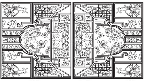 Ornate metal doors with intricate lattice panels featuring geometric and floral carving across decorative wings.