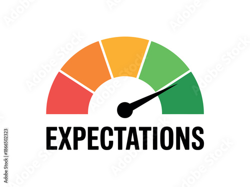 Expectations Meter Gauge with Colorful Sections and Needle Indicator