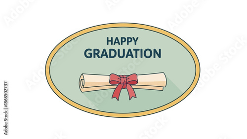 Happy Graduation A Whimsical Illustration Featuring a Rolled Diploma and Festive Ribbon