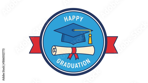 Happy Graduation Badge Celebrate the Achievement with a Classy Design - Perfect for Invitations and Cards