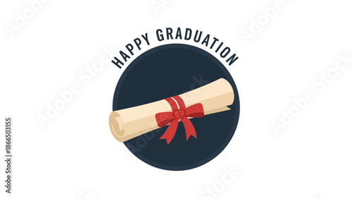 Happy Graduation Celebration A Festive Illustration of a Diploma Scroll with a Red Ribbon