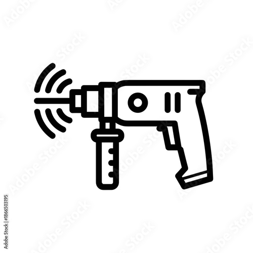 minimal line icon of an electric rotary hammer drill for diy renovation blogs, construction tool websites, home repair guides, hardware store catalogs and professional manual