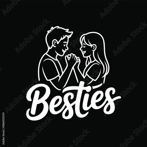 Besties illustration with boy and girl holding hands line art