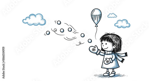 Young Girl Holding Balloon with Bubbles.