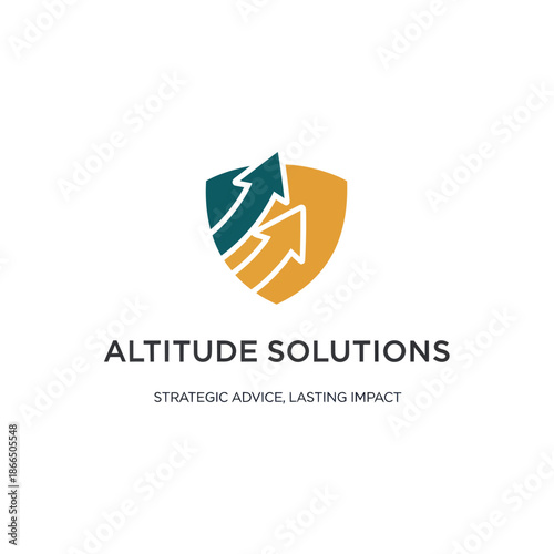 Shield Logo with Arrows and Text.