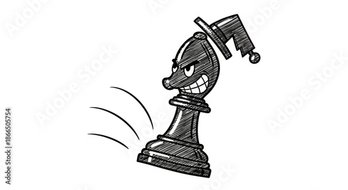 Cartoon Chess Piece with Hammer Attacking.