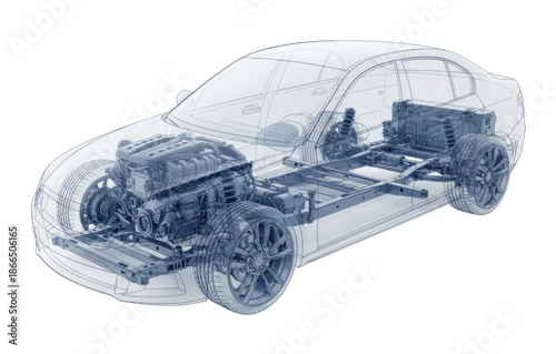 3d car chassis blueprint transparent background cutout png