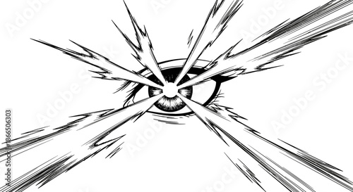 Black and White Bullet Hole in Glass.