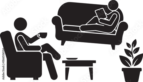 Business person sitting on an office armchair at a desk working on a laptop computer vector illustration