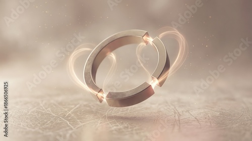 Interlocking rings with glowing connection symbolizing love and partnership