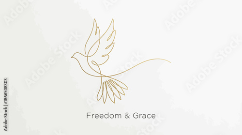 Minimalist Bird in Flight Vector Illustration with Golden Line for Peace-Themed Decor, Elegant Branding, and Nature-Inspired Design Projects