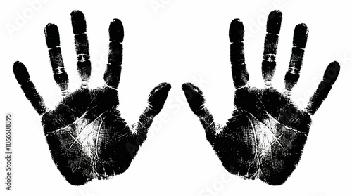 Black Handprint Vector Illustration with Spread Fingers and Ink Texture for Identity Art, Forensic Graphics, and Symbolic Vector Design Projects