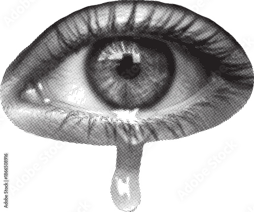 A distressed single eye sheds a solitary tear, depicting deep sorrow and emotional pain