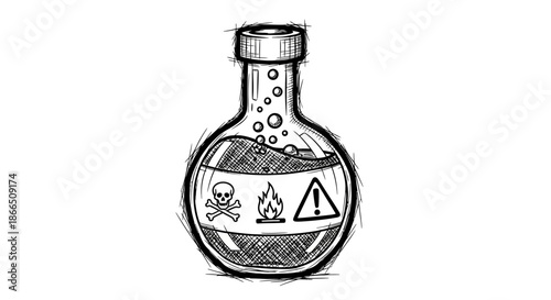Toxic Chemical Flask with Warning Labels.