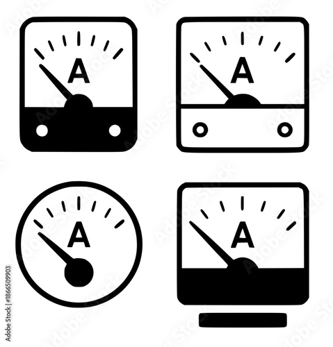 4 ammeter illustration icons, silhouette, transparent background