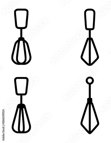 4 egg beater illustration icons, outlines, transparent background