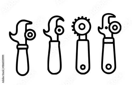 4 can opener illustration icons, outlines, transparent background