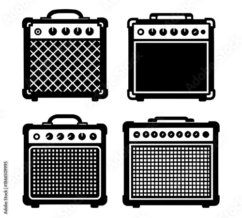 4 amplifier illustrations, silhouettes, transparent background