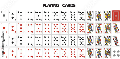 Complete Playing Cards Deck Vector Set with Suits, Face Cards, and Jokers