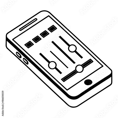 Title: A smartphone with a screen displaying multiple sliders and a circular button with a