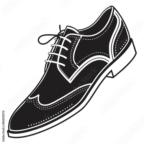 Title: Black and white of a lace-up shoe with a bow detail and dotted pattern on the sole