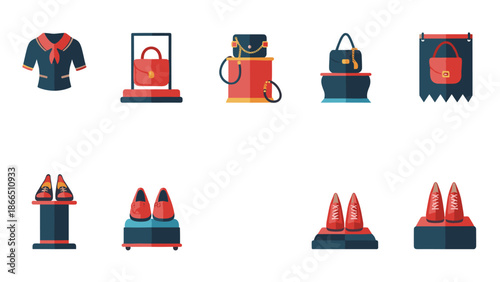Flat Design Icons of Fashion and Security Items for a Variety of Applications