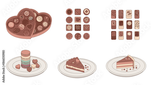 Delicious Chocolate and Cake Treats on Plates and Boxes: Sweet Indulgence