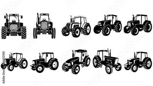 Collection of agricultural tractors isolated on white background, Vector