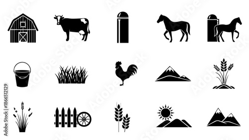 Farm animals and equipment isolated on white background, Vector