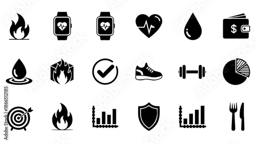 Fitness and health icons isolated on white background, Vector