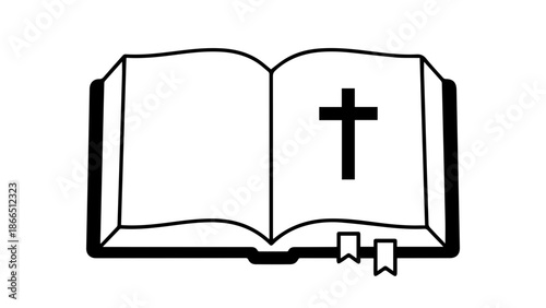 Open book with cross symbol isolated on white background, Vector