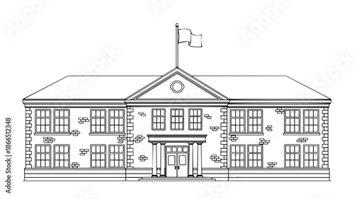 Historic school building with classic architecture isolated on white background, Vector