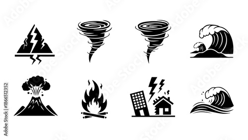 Natural disasters and emergency symbols isolated on white background, Vector