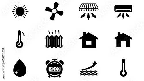 Weather and climate icons isolated on white background, Vector