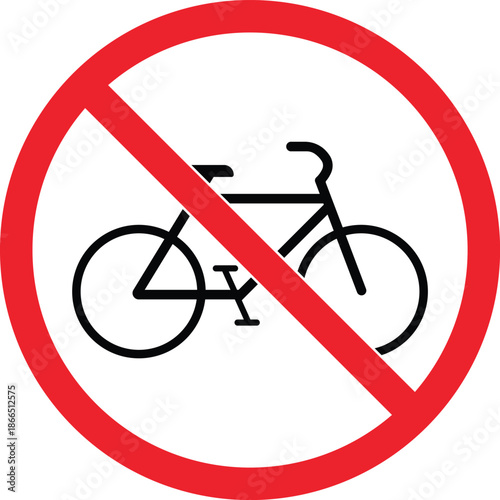 Red prohibition circle with black bicycle silhouette and diagonal slash no cycling sign bicycle prohibition