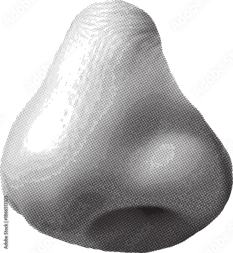 An illustrative depiction of a solitary pear-shaped form rendered with stippling in black and white