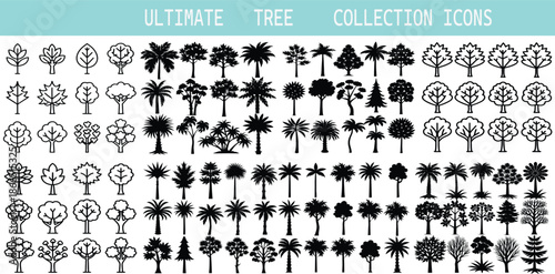 Ultimate Tree Icons Collection - Nature Silhouettes, Forest Line Art, and Tropical Palm Vector Symbols