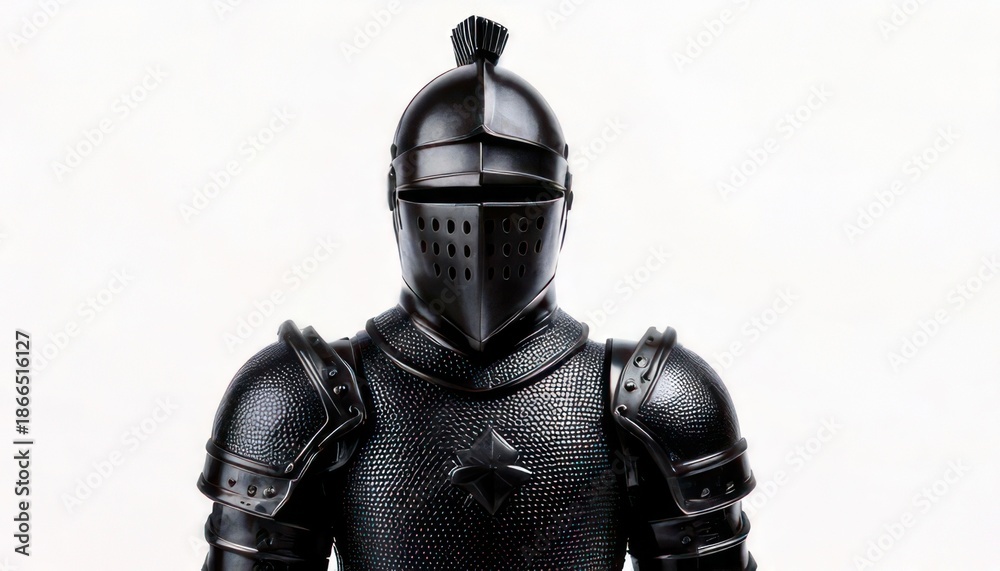 Fototapeta premium Black Knight Armor - A Detailed Studio Shot Against a White Background.