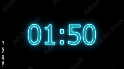 Neon 2-minute timer countdown animation, countdown timer one minute animation from 120s to 0s countdown Two-minute countdown timer animation on transparent background