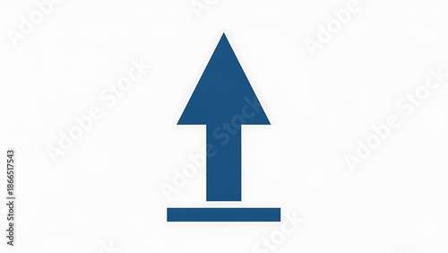 A blue arrow pointing upwards on a white background as a vector graphic icon