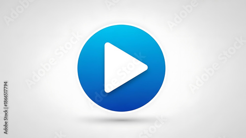 A blue play button icon on a white background with a subtle shadow effect